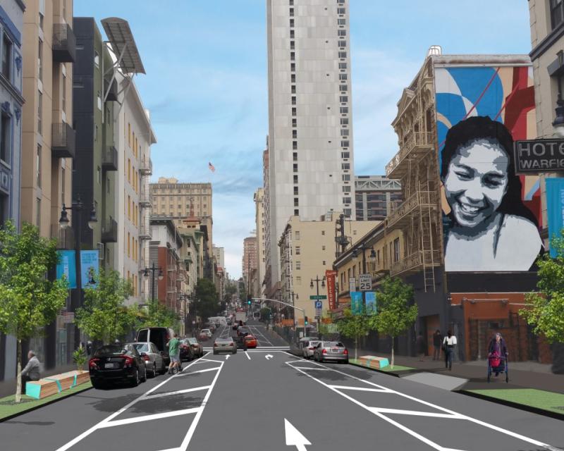 Photo rendering showing completed improvements on Taylor Street between Turk and Ellis Streets