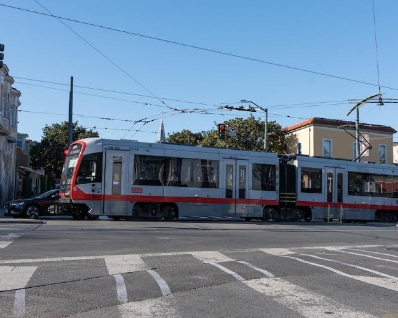 Photo depicting a Light Rail Vehicle (LRV) on the street 