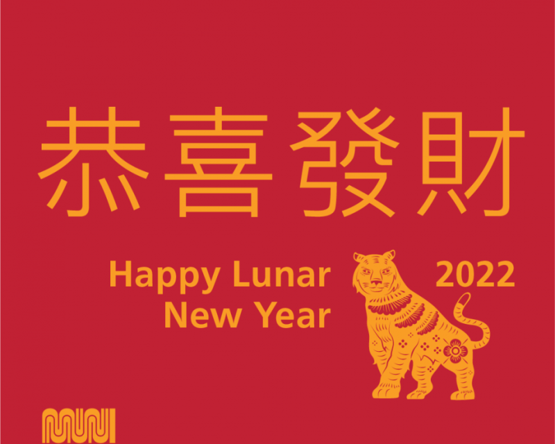 Chinese characters translated to "Happy New Year" and a tiger to represent the Year of Tiger.