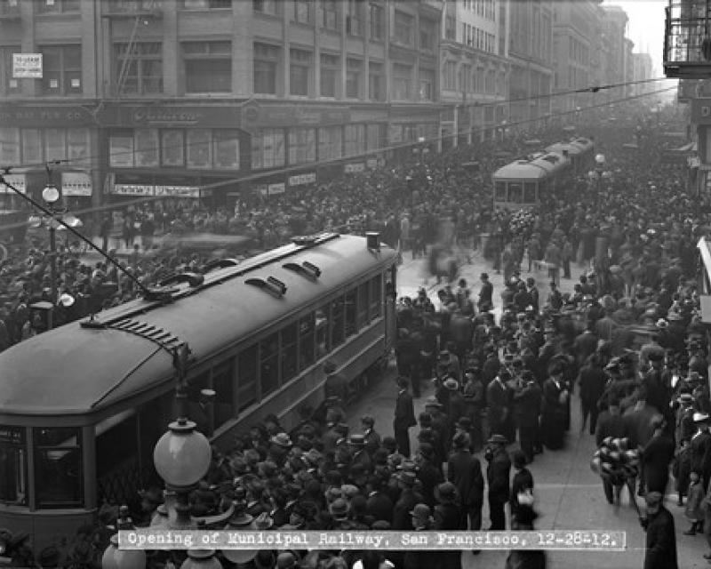 Opening day of the San Francisco Municipal Railway on December 28, 1912. Muni was the first publicly owned railway line in a maj