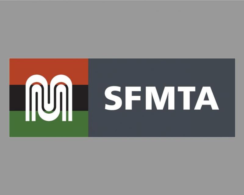 SFMTA Black History Month logo featuring the Pan-African flag's colors: red, black and green.