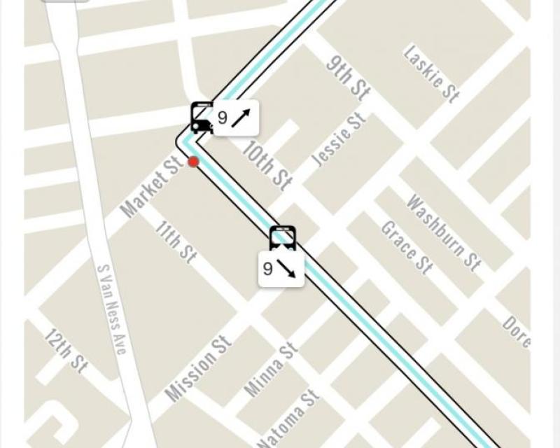 Live map image showing the real time approach of a vehicle's arrival.