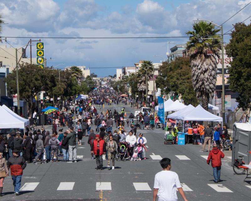 View of Sunday Streets in the Excelsior District from March 25, 2018
