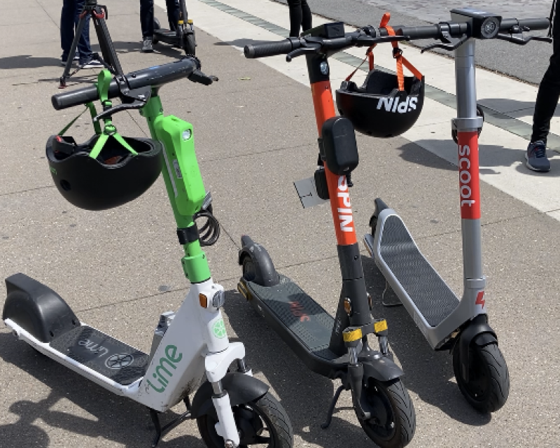 Scooter permittees Lime, Spin and Scoot lined up during the MTA's Scooter Sidewalk Riding Detection Technology Demonstration 