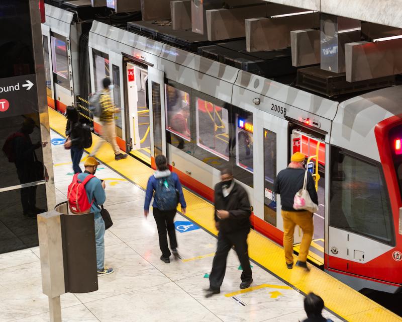 Muni riders in the subway