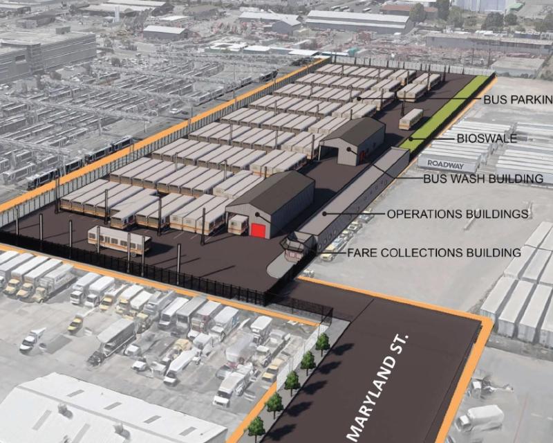 a conceptual rendering of the Muni Metro East Bus Yard