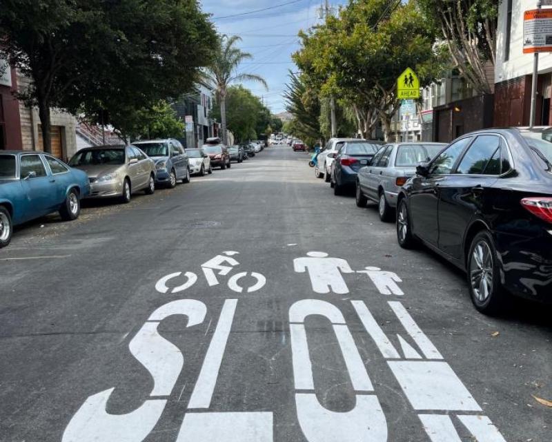 Slow Streets pavement markings on Shotwell Street