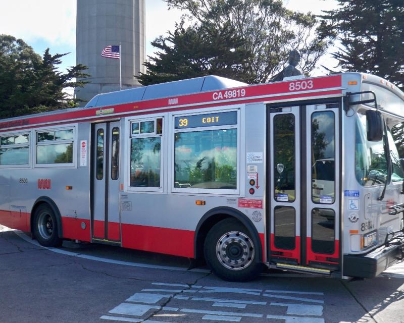 Photo of Orion 30' hybrid vehicle on Telegraph Hill