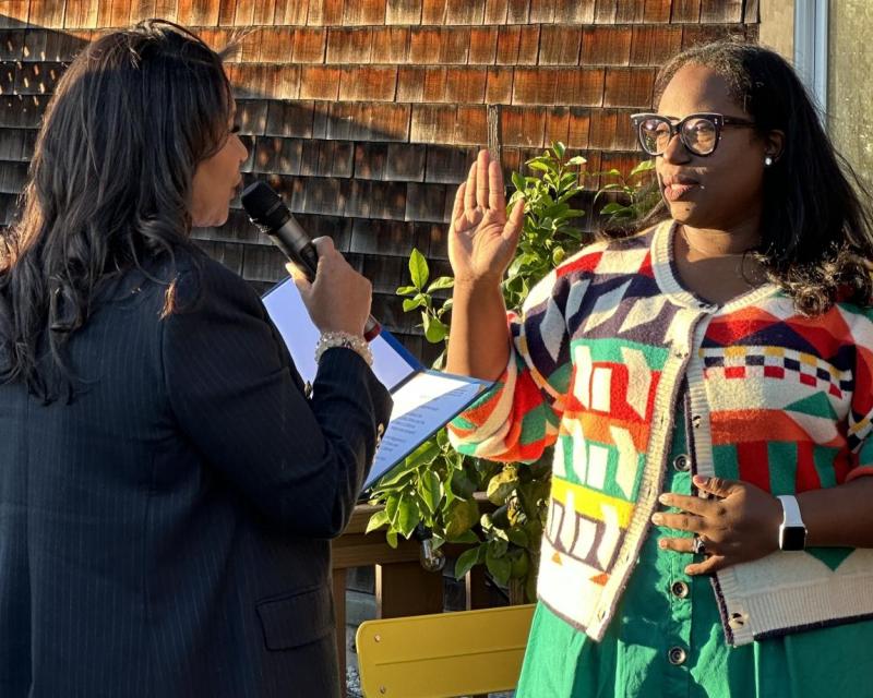 SFMTA Board Member Dominica Henderson being sworn in at a ceremony.