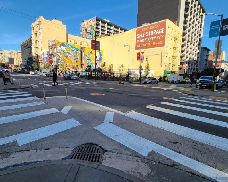 painted safety zone at crosswalk on hyde street