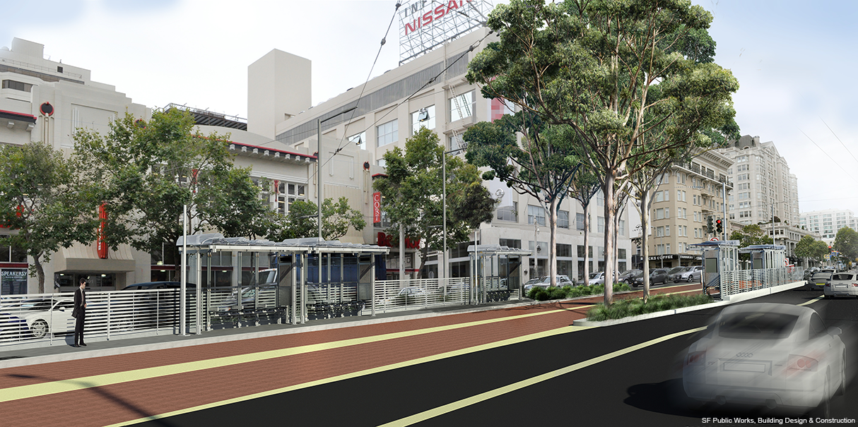 Van Ness BRT rendering at Sutter Street