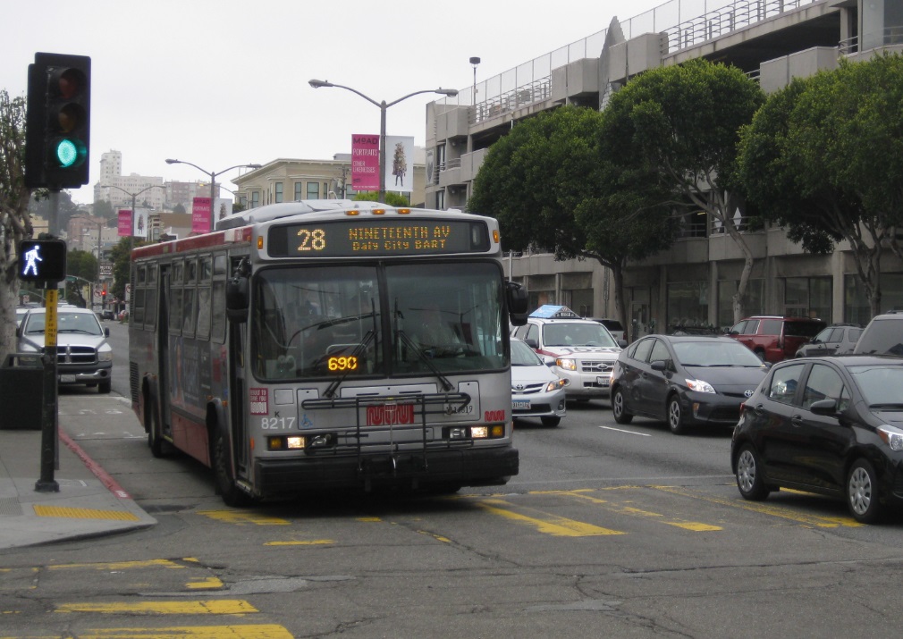 28-19th Avenue coach travelling to Daly City BART in the afternoon