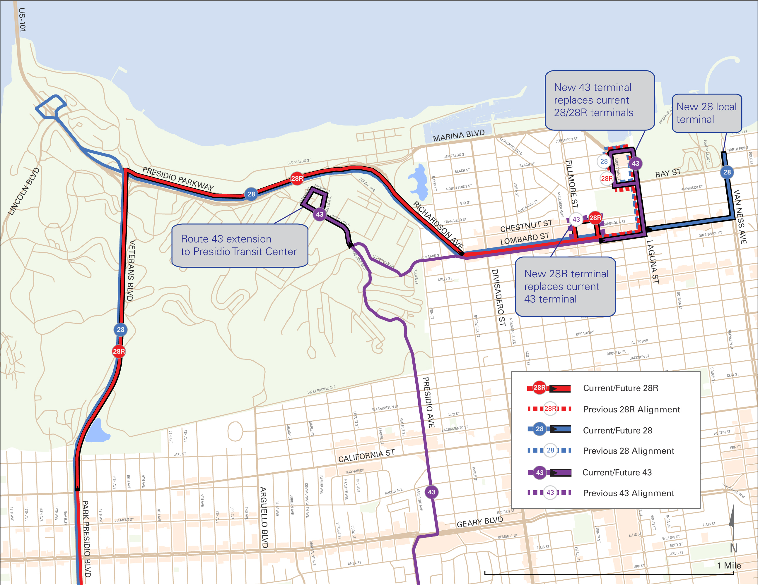 28/28R/43 route change map