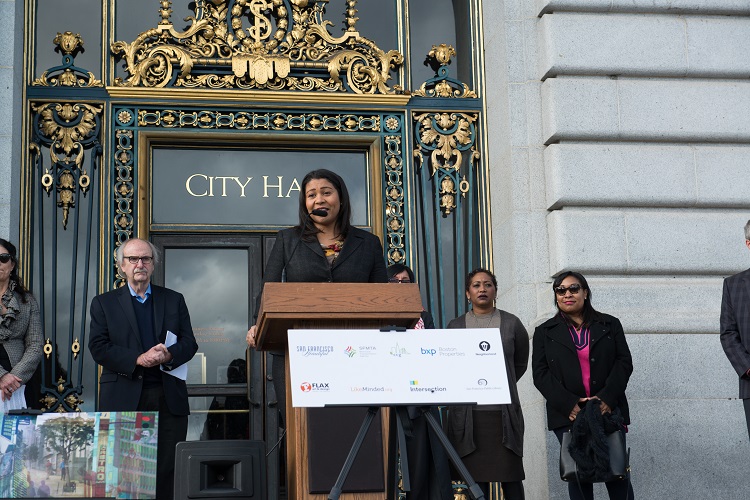 Supervisor Breed speaking at the launch event