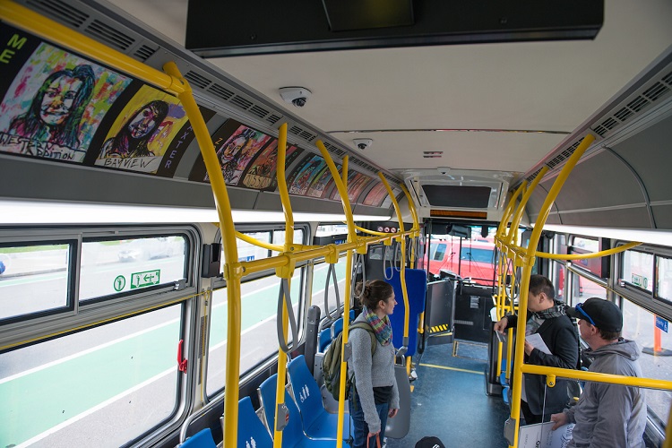 Muni bus staged with art