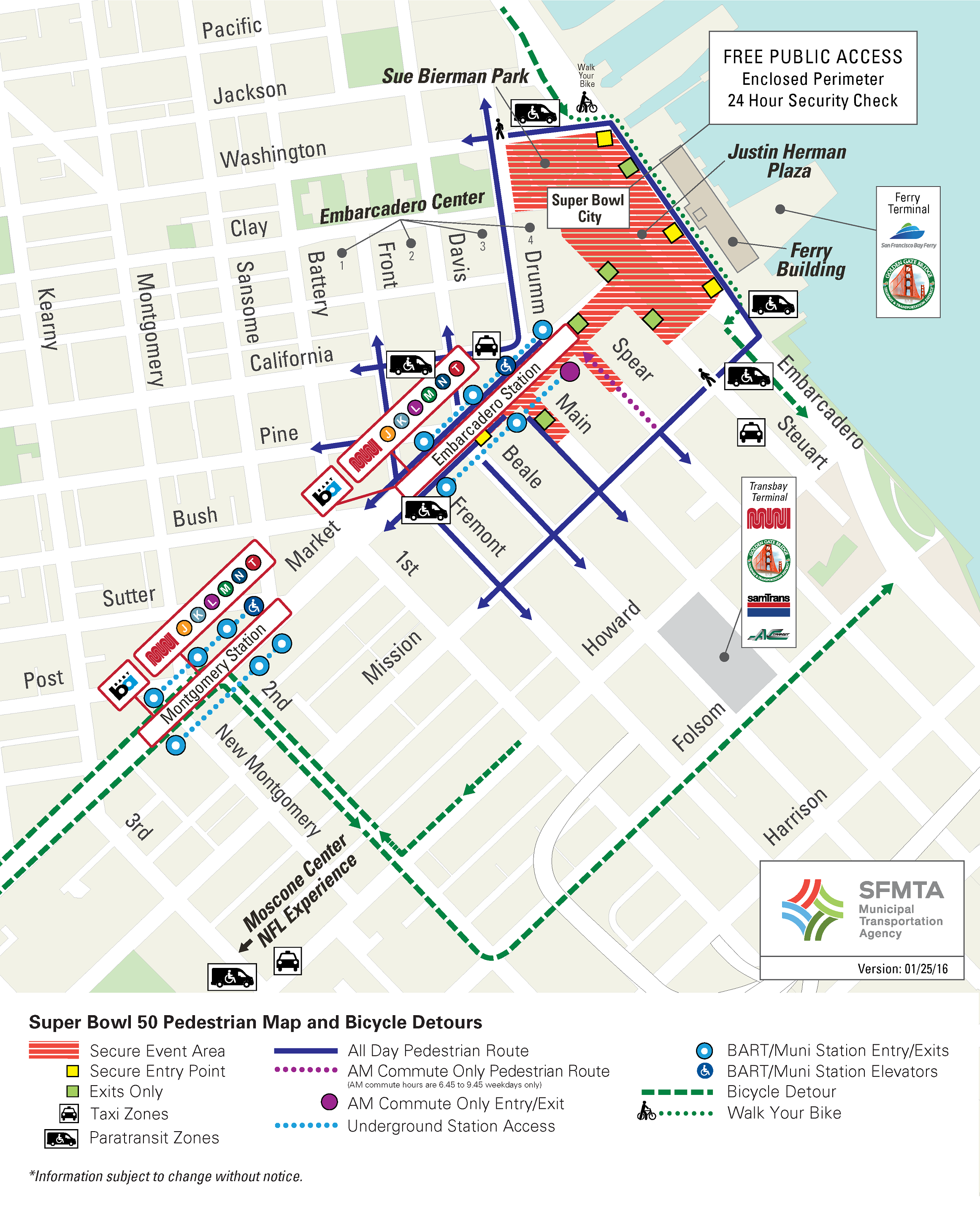 Super Bowl 50 Pedestrian Map and Bike Detours