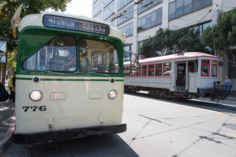 vintage trolley bus and streetcar