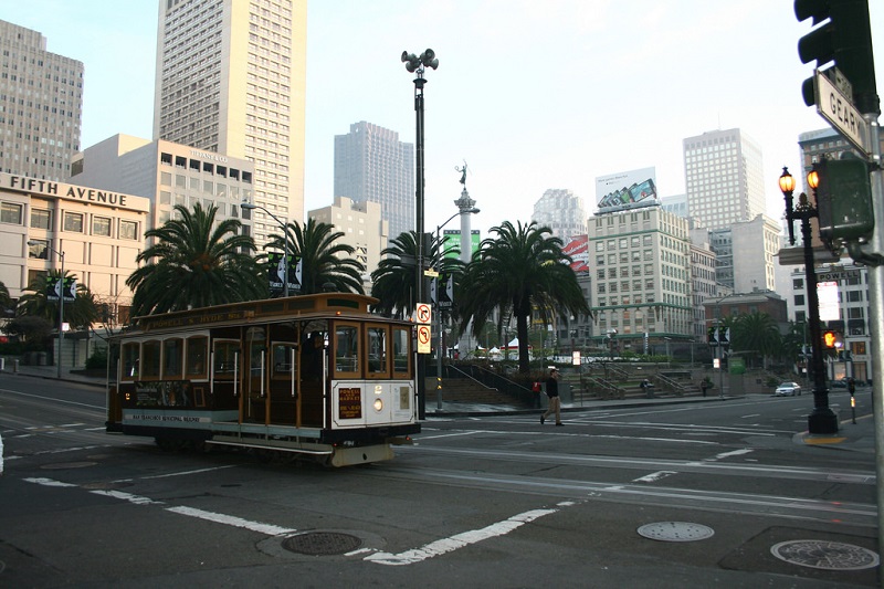Powell Line Cable Car rolling by Union Square