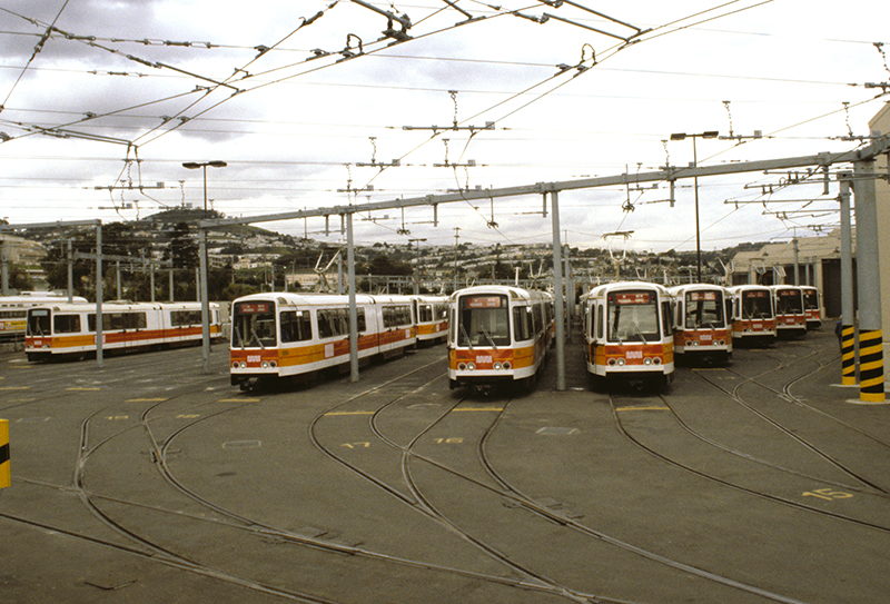 fleet of lrvs at rail yard