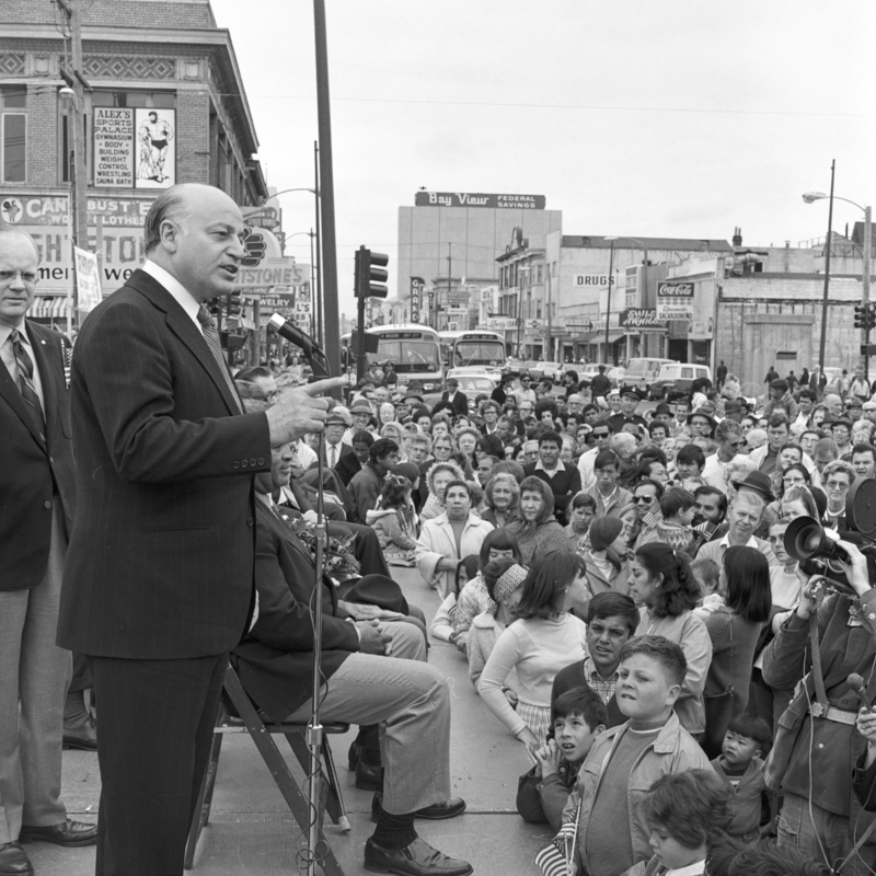 Mayor Alioto with crowd of people