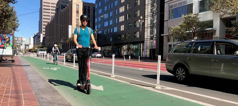 Scooter on the bike path.