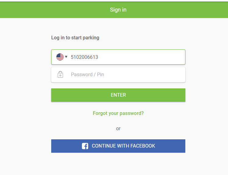 Login screen for the Pay-by-Phone websie, showing user ID and password fields and the submit button.