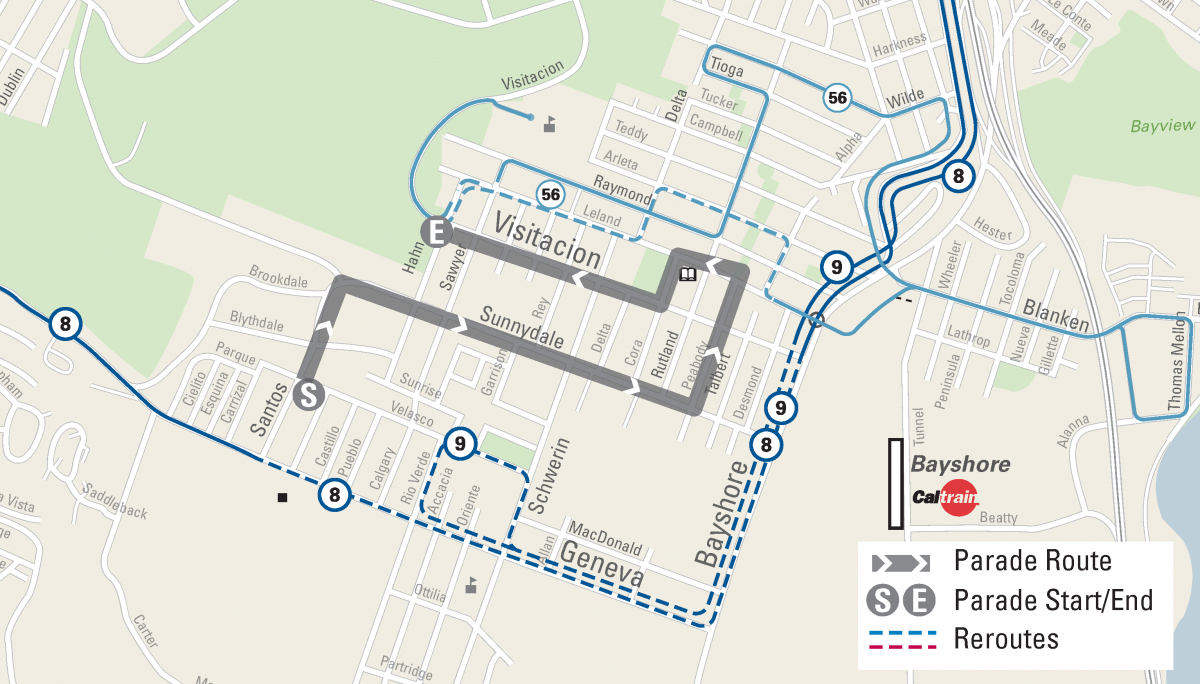 Muni Reroute Map for the Visitacion Valley Community Day
