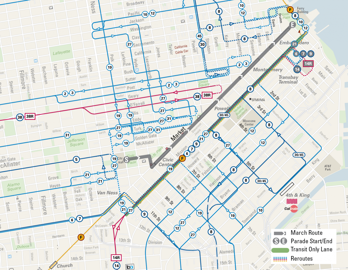 Muni Reroute Map for March for Our Lives