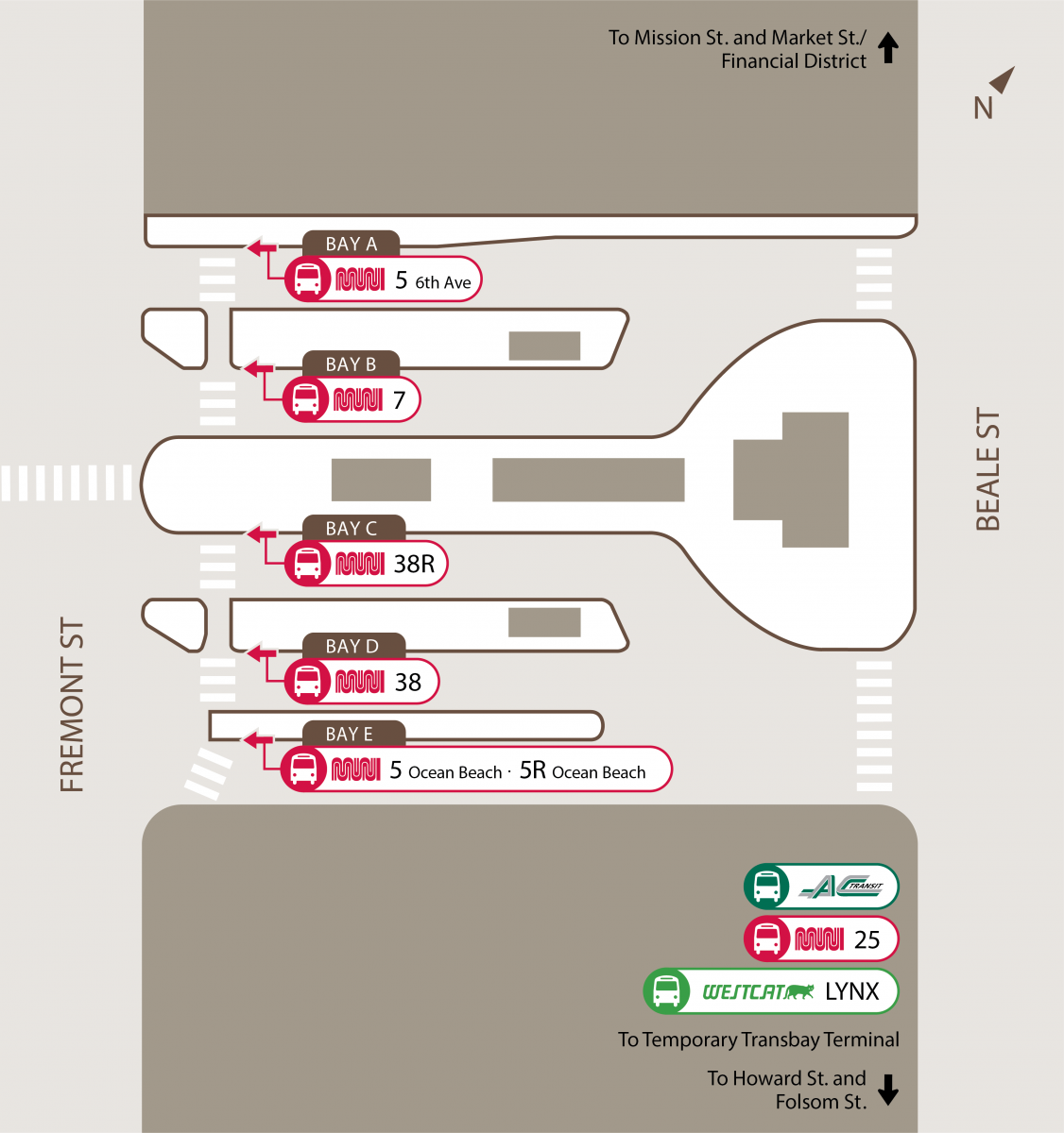 Diagram of Bus Plaza boarding locations