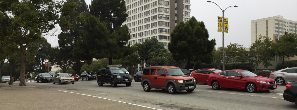 Image shows current conditions at corner of Geary and Gough. 