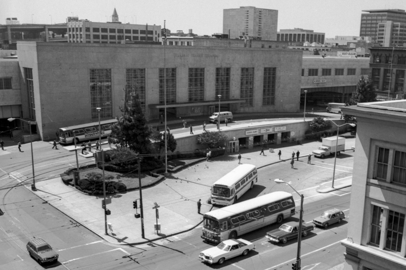 overhead view of street and terminal