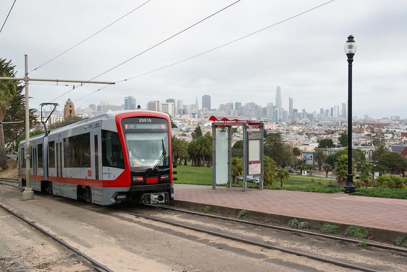A new LRV4 heads out on the J Church rail line.