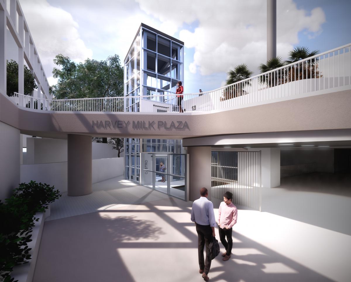 Rendering of Castro Station Improvements with option 2: curtain wall