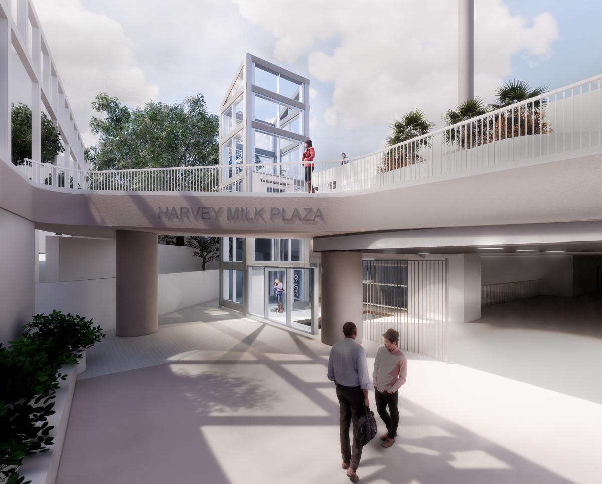 Rendering of Castro Station Improvements Option 3: Storefront Design
