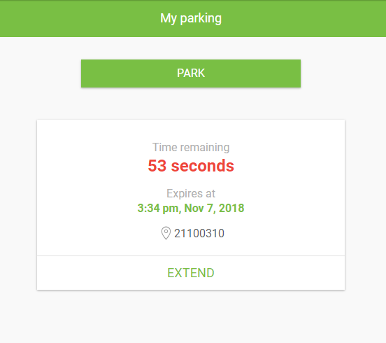 Screen showing remaining parking time