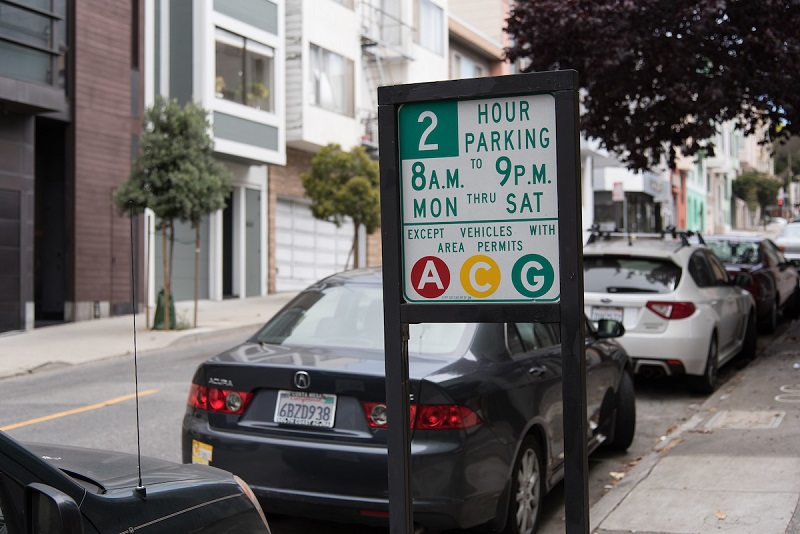 A permit parking sing.