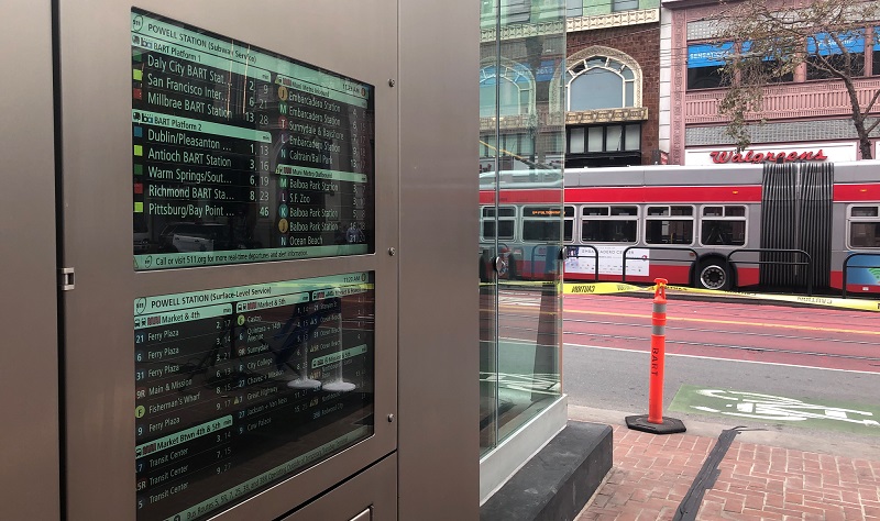 New digital signs at the Powell Street Station.