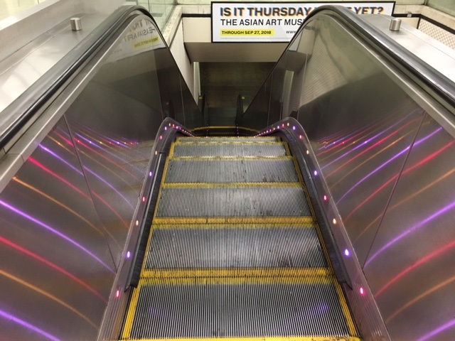 Color Lights on Escalator at Powell