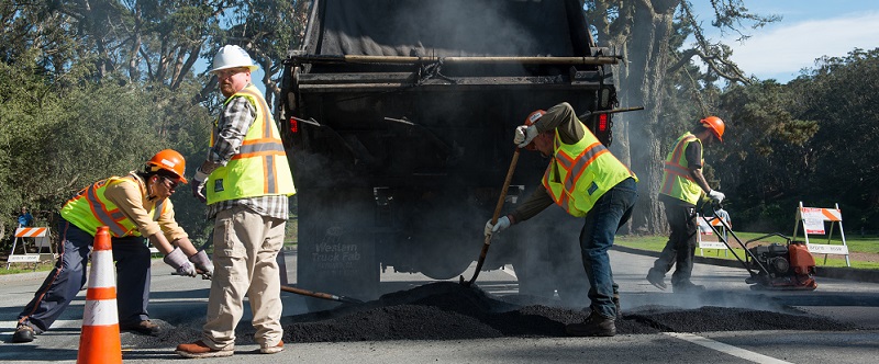 SFMTA crews building speed humps.