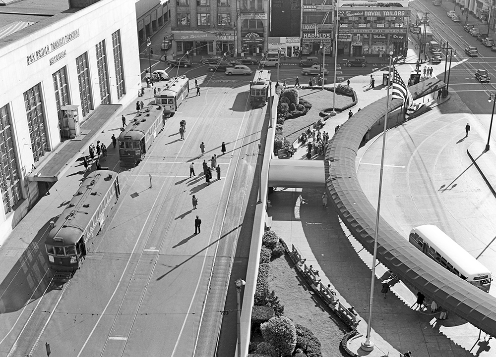 overhead view of street and terminal