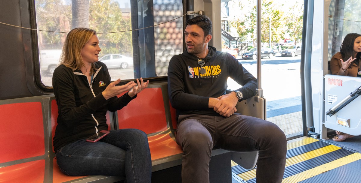 Zaza on the T Line going to Chase Center