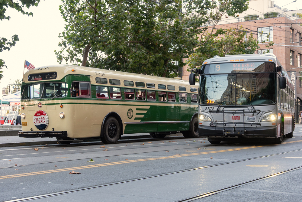 restored 1956 mack bus with new muni bus