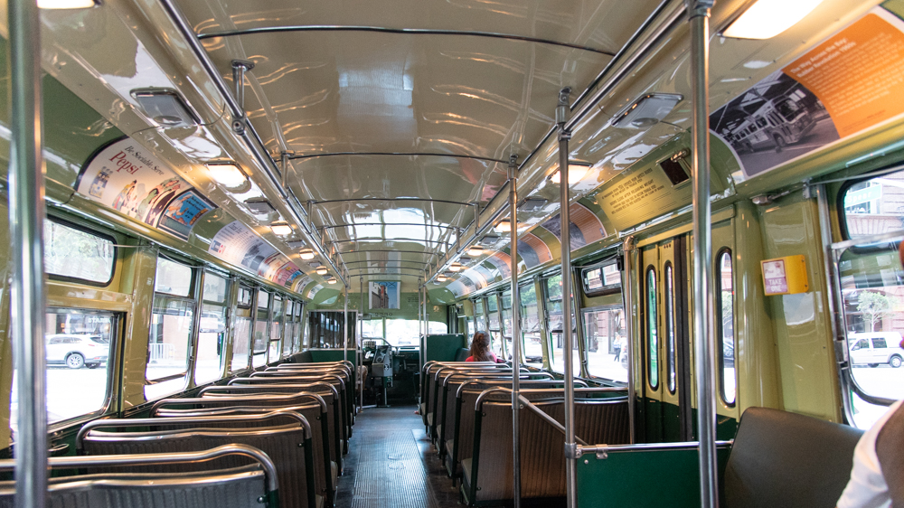 interior of restored mack bus