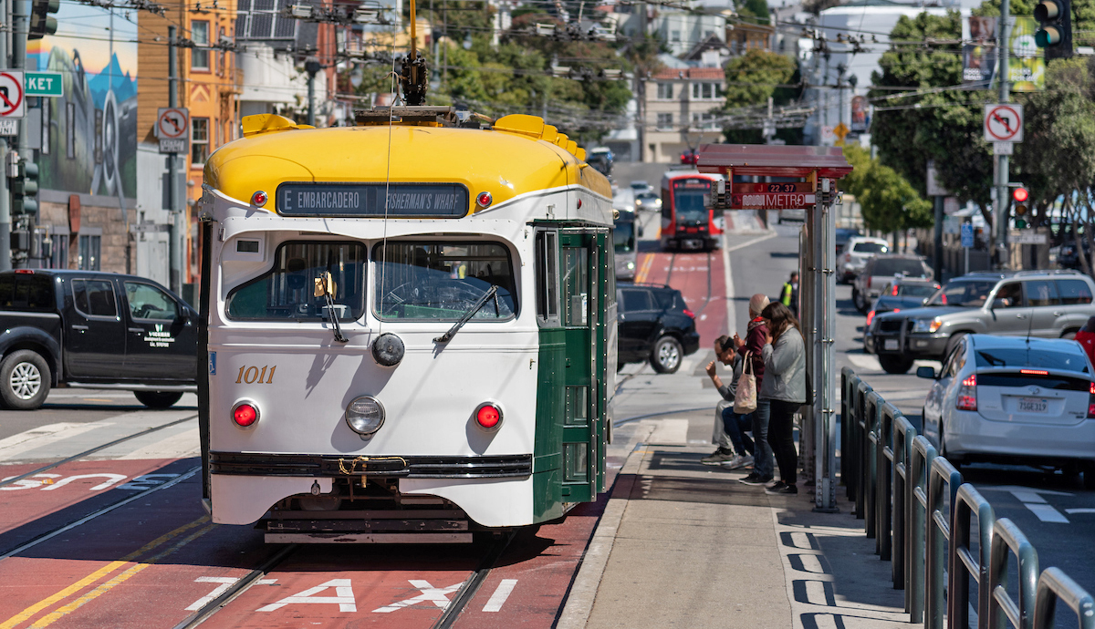 Image of E Embarcadero historic street car in transit lane