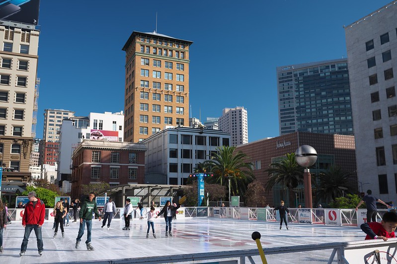 Union Square Ice Rink and Palm Trees