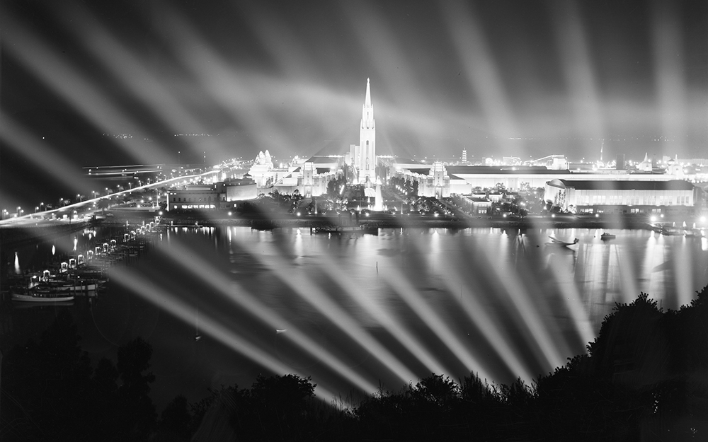 night view of treasure island with GGIe fair and lights