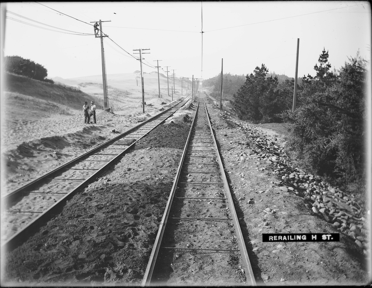 streetcar tracks amidst dunes