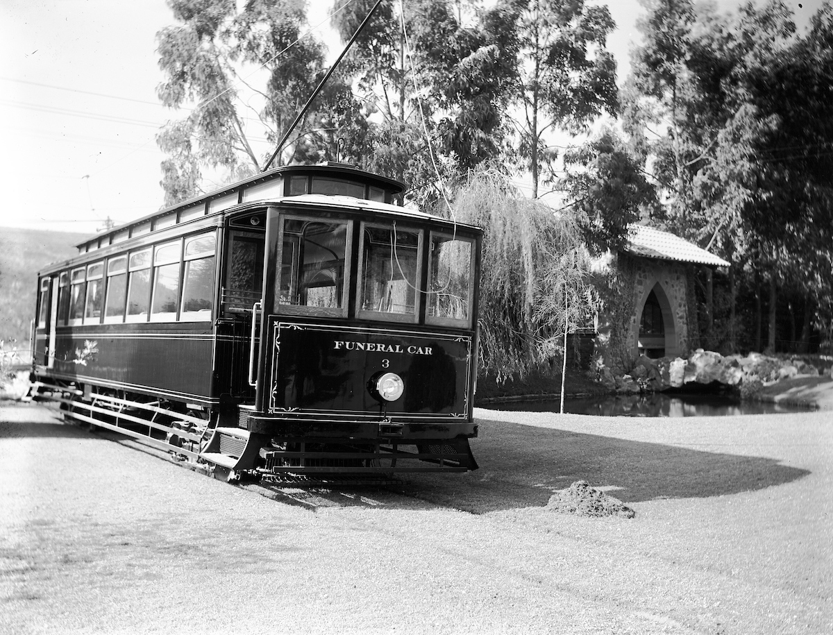 streetcar inside cemetery