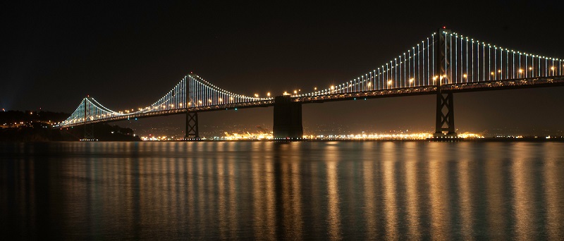 The Bay Bridge at night