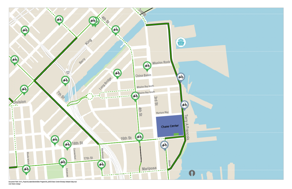 Map of getting to Chase Center by bike
